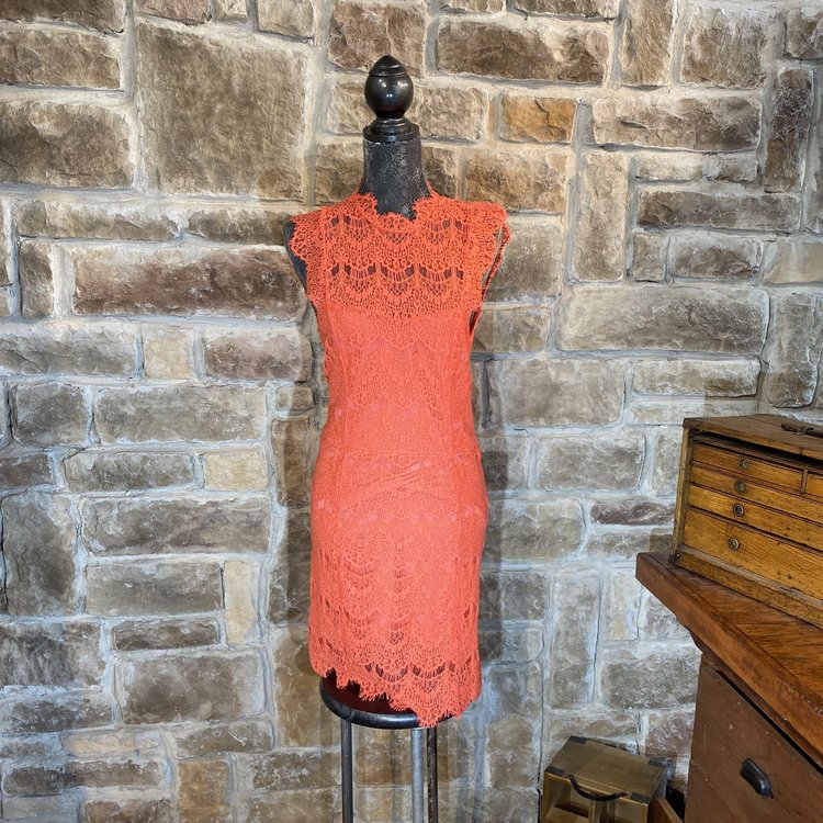 Free People Lace Coral Dress, Size M