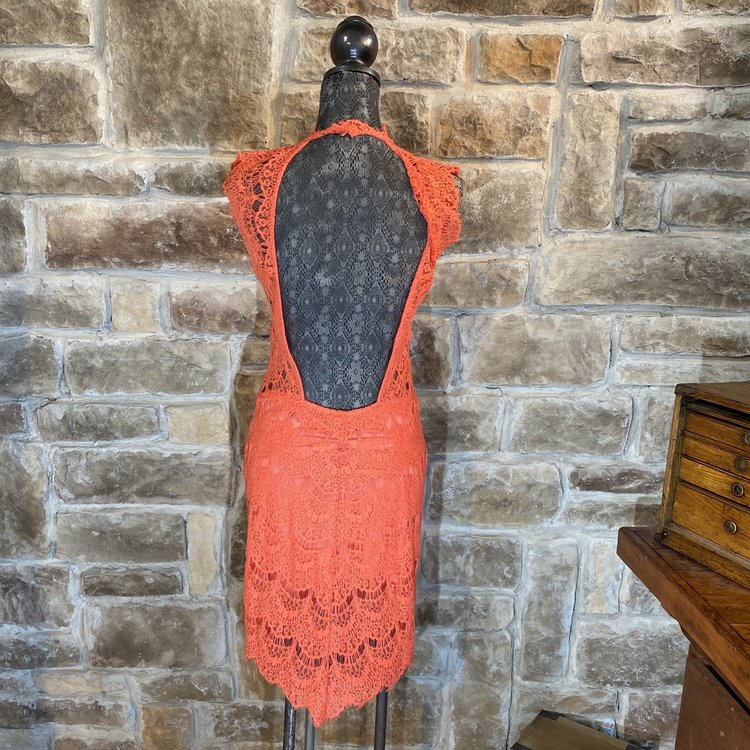 Free People Lace Coral Dress, Size M