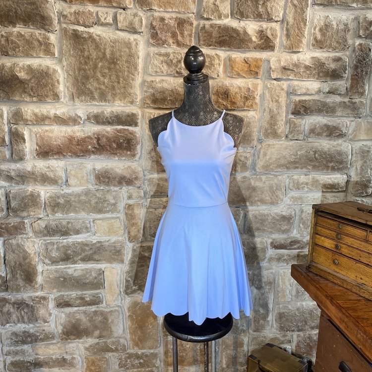 Blue Scalloped Fit and Flare Dress, Size M