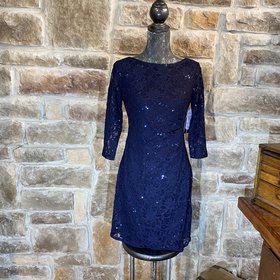 Navy Lace Sequin Dress, Size 10P