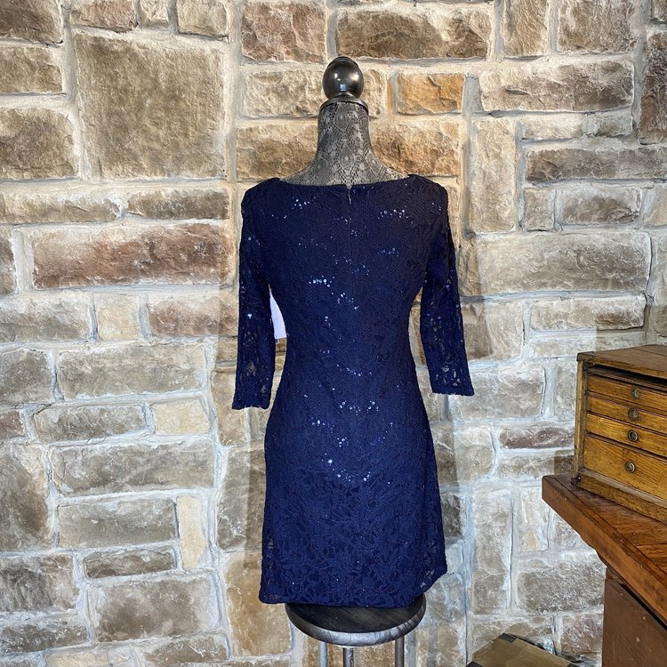 Navy Lace Sequin Dress, Size 10P