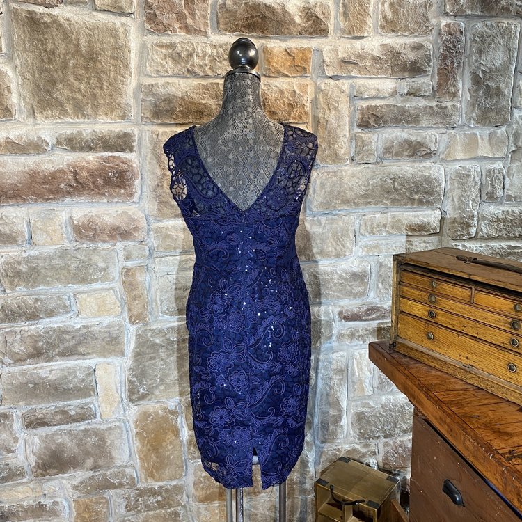 Navy Lace Sequin Dress, Size 8