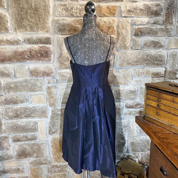 Dark Blue Pleated Cocktail Dress, Size 10