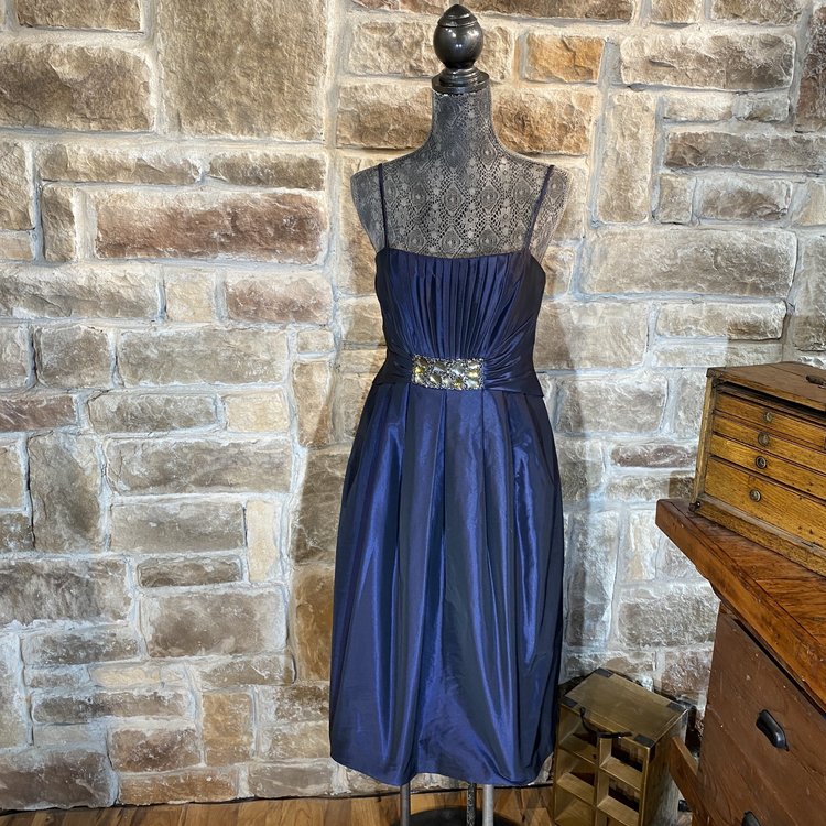 Dark Blue Pleated Cocktail Dress, Size 10