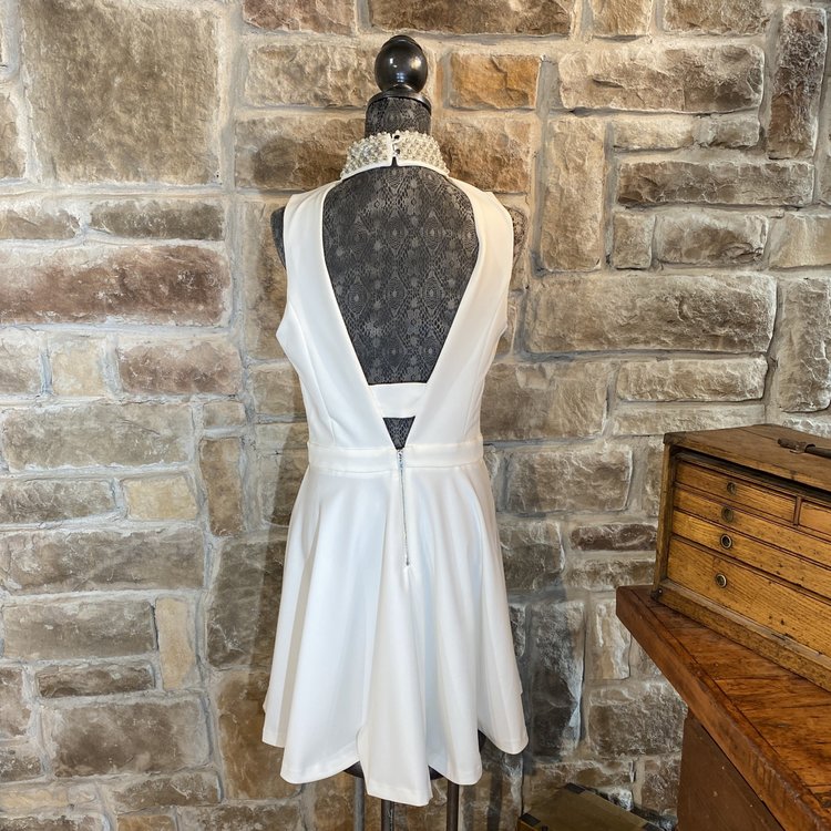 White Fit & Flare Dress with Embellished Collar, Size L