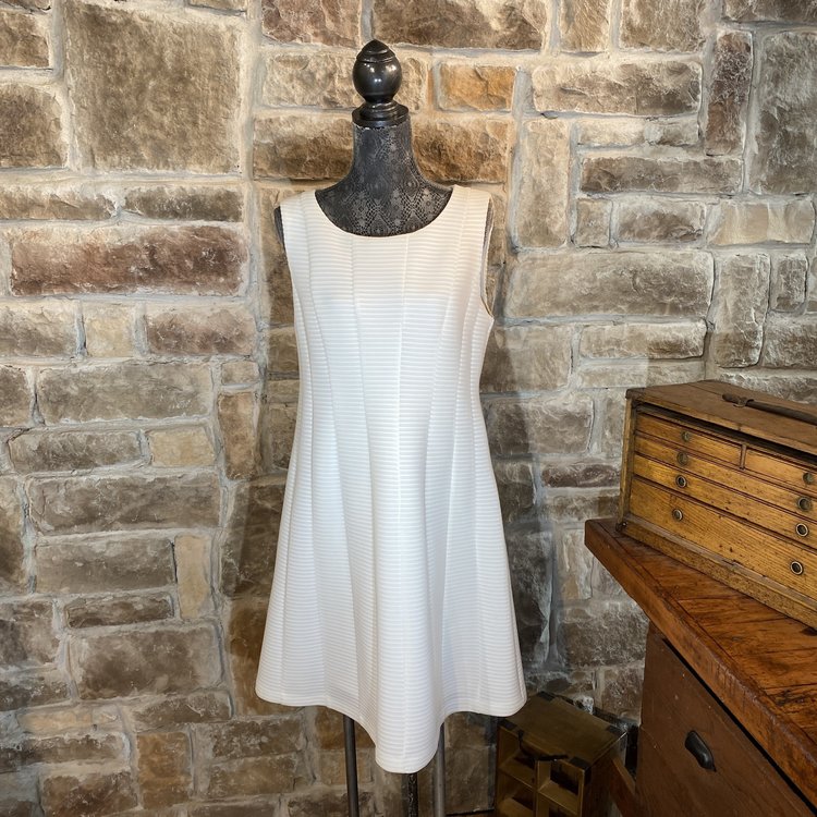 White Scuba Shadow Stripe Dress, Size 14