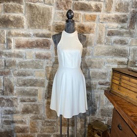 White Halter Lace Up Fit and Flare Dress, Size L