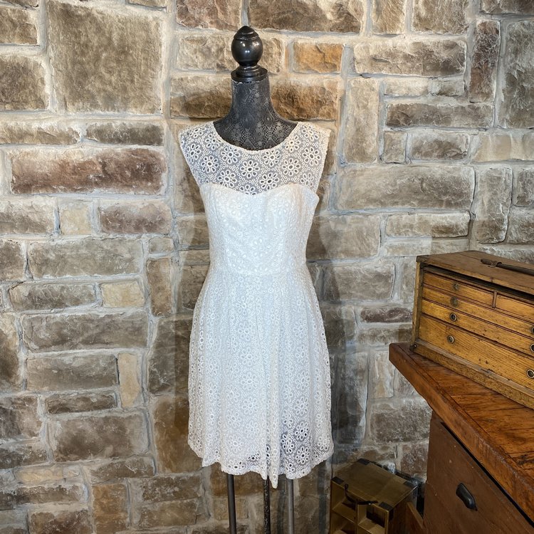 Sue Wong White Eyelet Knee Length Cocktail Dress, Size 10