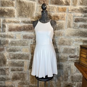 Aqua White Textured Halter Mini Dress, L