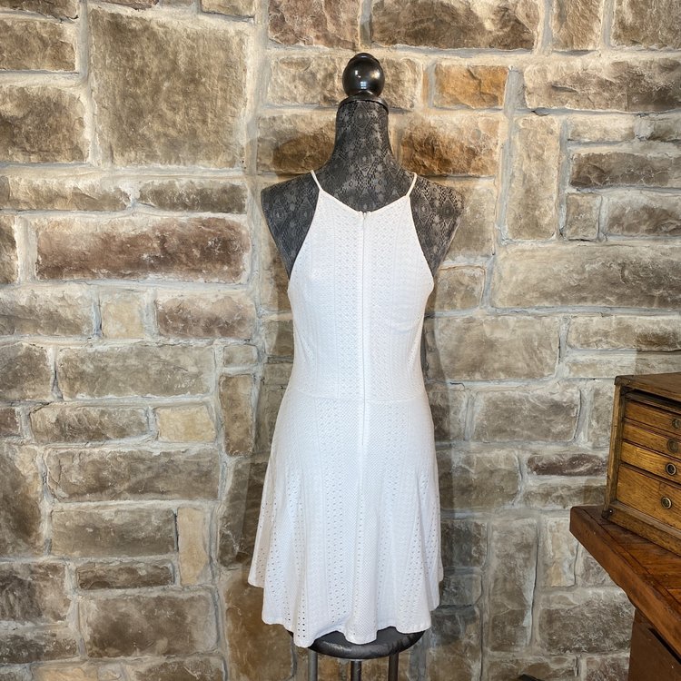 Aqua White Textured Halter Mini Dress, Size L
