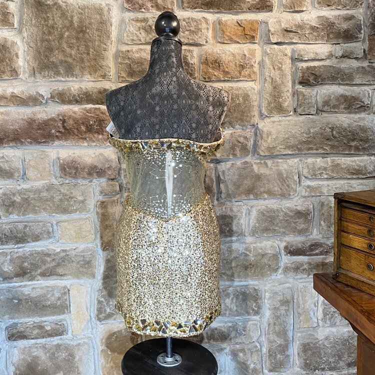 Gold Embellished Illusion Party Dress, Size 14