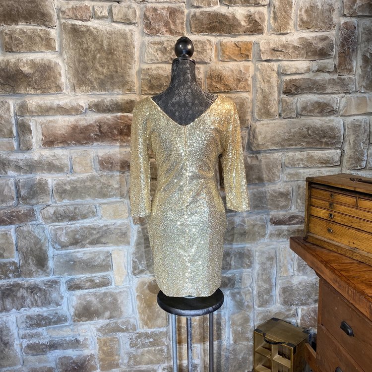 Gold Long Sleeve Sequin Dress, Size L