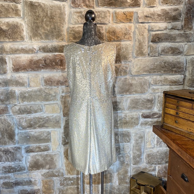 Gold Sequin Sleeveless Shift Dress, Size 14