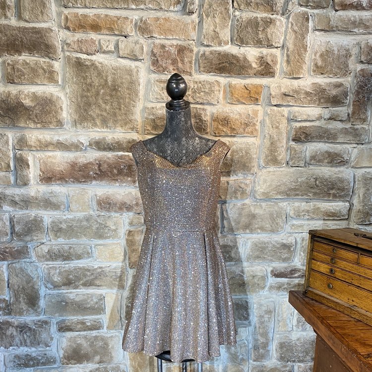 La Scala Bronze Shimmery Off-Shoulder Dress, Size L