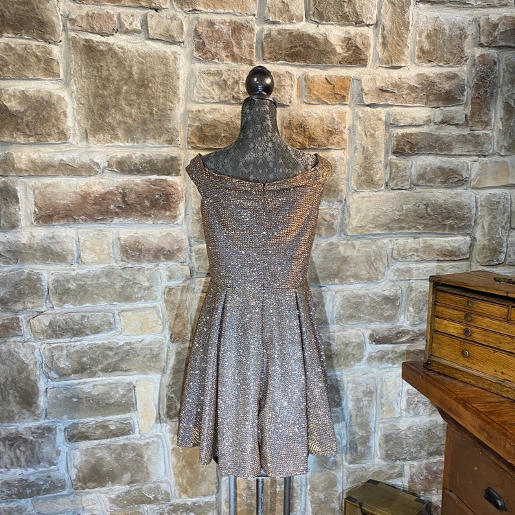 La Scala Bronze Shimmery Off-Shoulder Dress, Size L