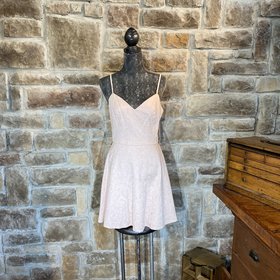 Jacquard Floral Print V-Neck Mini Pink Dress, Size L