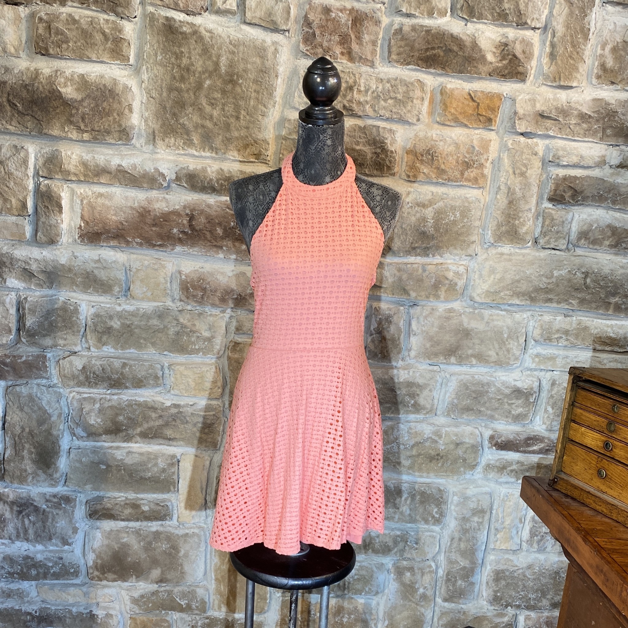 Pink Eyelet Open Back Halter Dress, Size L - Elements Unleashed