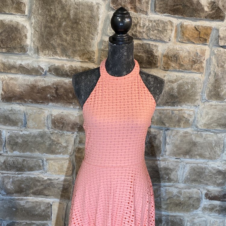 Pink Eyelet Open Back Halter Dress, Size L
