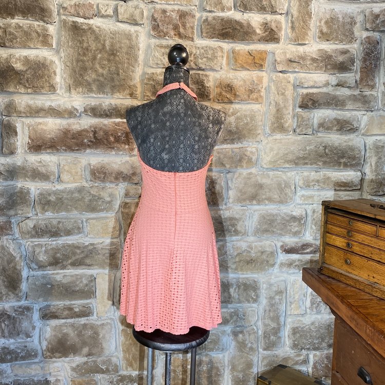 Pink Eyelet Open Back Halter Dress, Size L