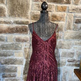 Red Sequin Wavy Pattern Dress, Size 12