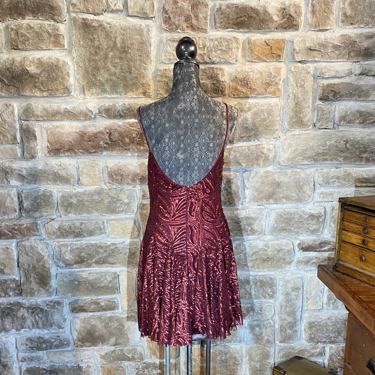 Red Sequin Wavy Pattern Dress, Size 12