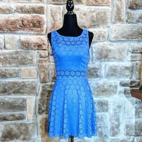 Empire Blue Crochet A-Line Dress, Size 1/2