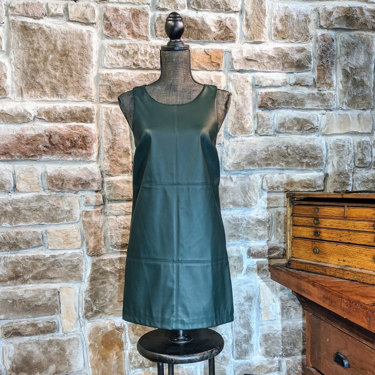 Bar III Green Sleeveless Faux Leather Dress, Size S