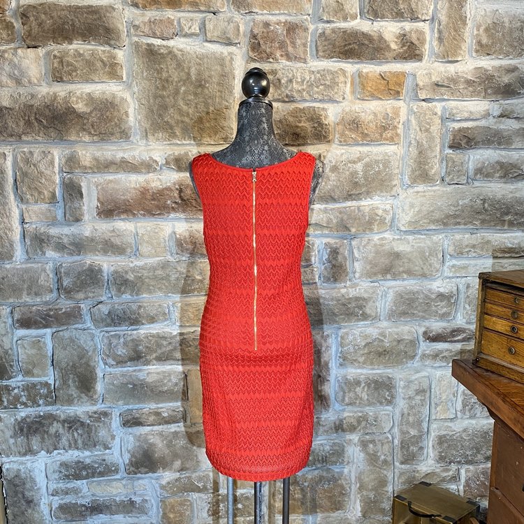 Red Zig Zag Crochet Lace Dress, Size 12