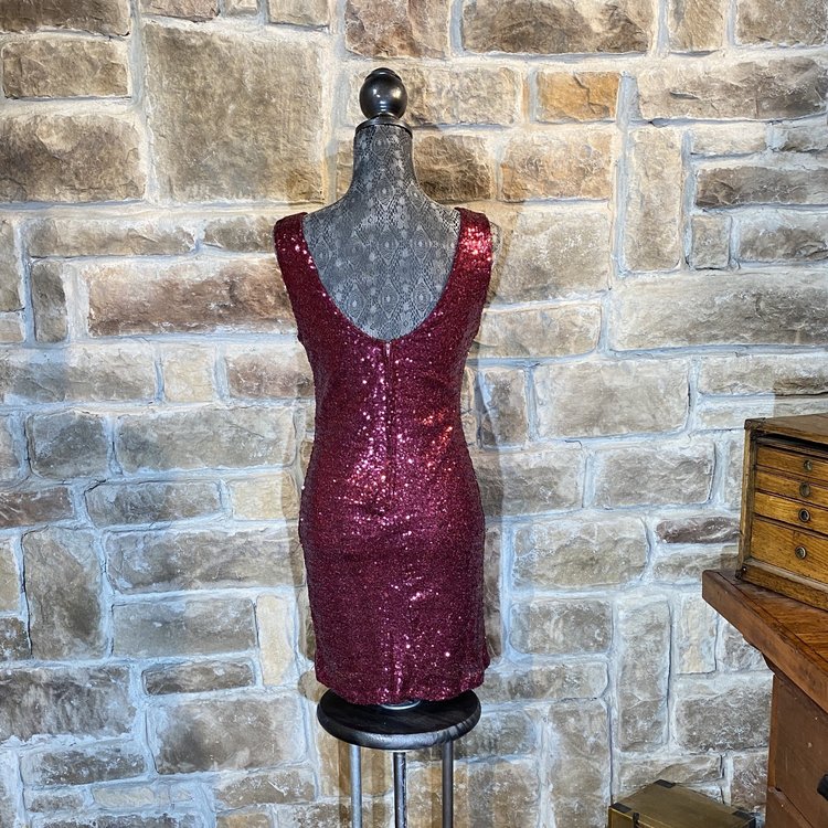Maroon Sequin Dress, Size L