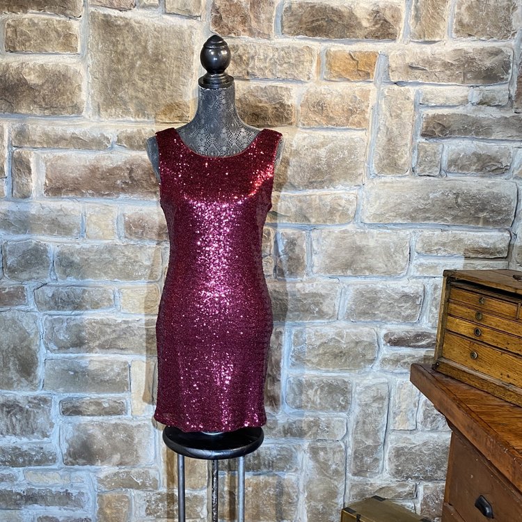 Maroon Sequin Dress, Size L