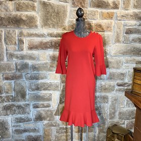 Red Ruffled Bell Sleeve A-Line Dress, Size L