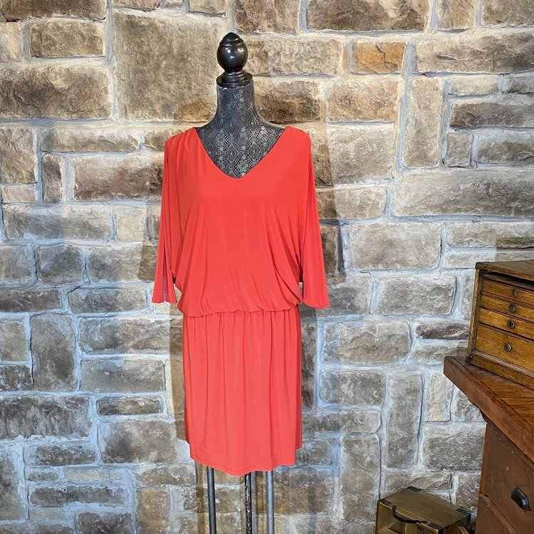 MSK Red Long Sleeve V-Neck Dress, Size L