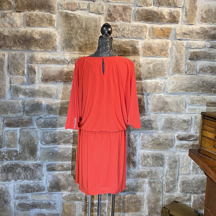 MSK Red Long Sleeve V-Neck Dress, Size L