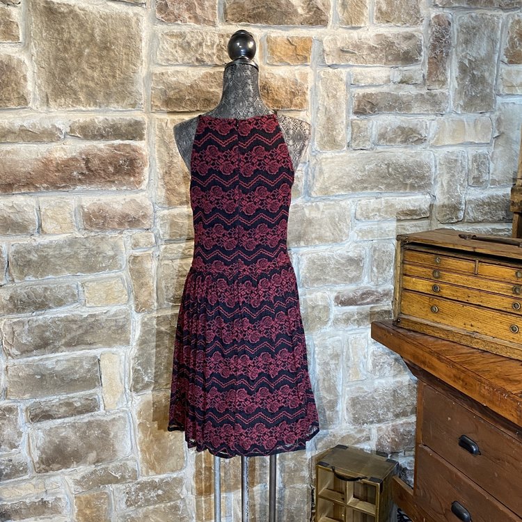 Red Lace Halter Dress, Size L