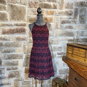Red Lace Halter Dress, Size L