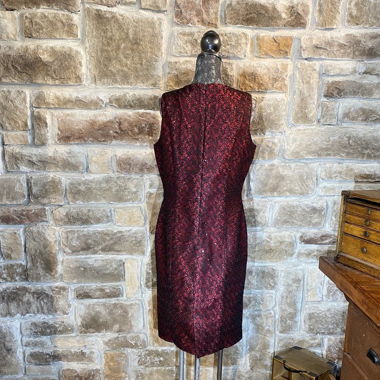 Sequin Lace V-Neck Sheath Dress, Size 12