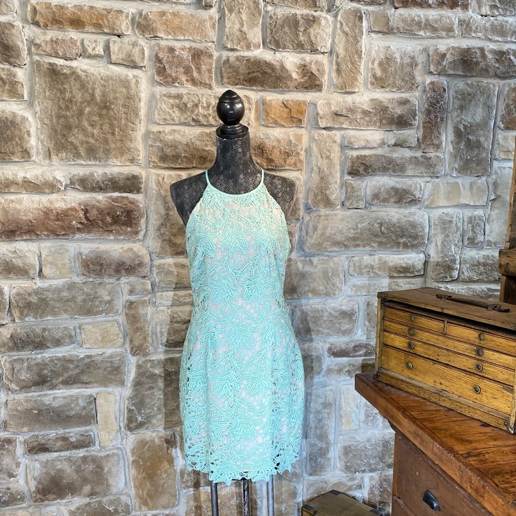 Keepsake Two Tone Lace High Neck Dress, Size L