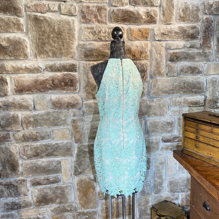 Keepsake Two Tone Lace High Neck Dress, Size L