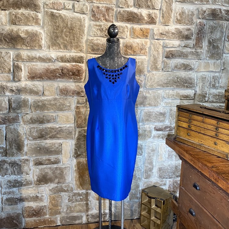 Blue with Blue Diamond Neck Dress, Size L