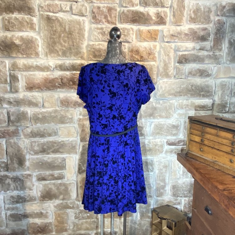Blue Printed Dress with Belt, Size L