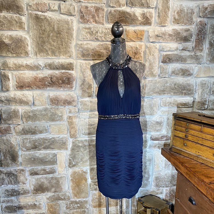 Navy Dress with Jewel Embellishments, Size 14