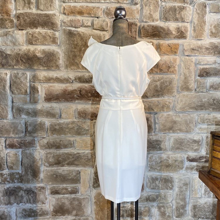 Sandra Darren Ivory Ruffle Belted Cocktail Dress, Size XL