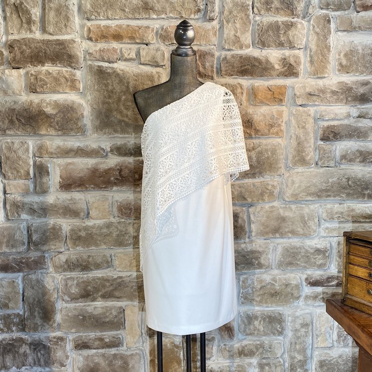 Ralph Lauren White One Shoulder Lace Dress, Size 16