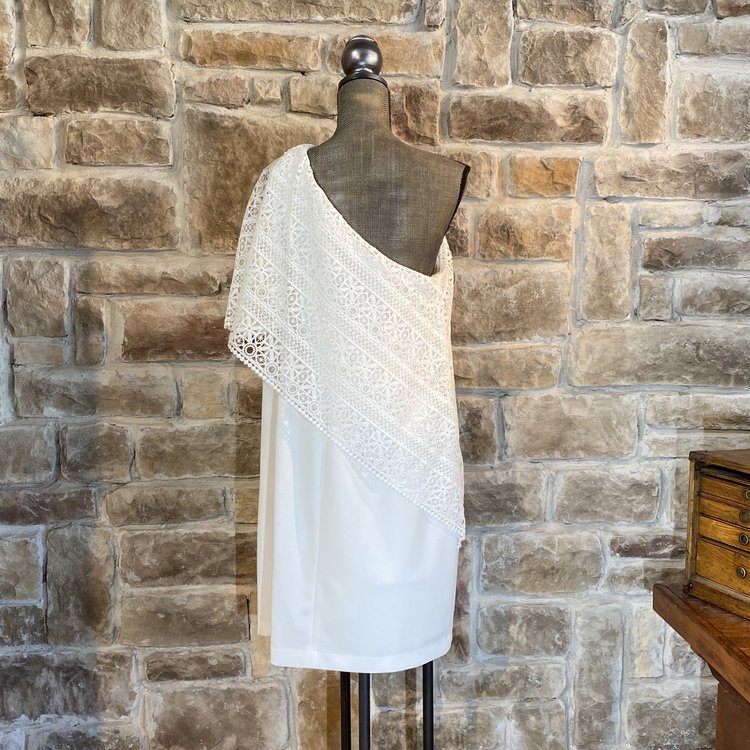 Ralph Lauren White One Shoulder Lace Dress, Size 16