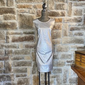 Thalia Sodi Grey Laser Cut Faux Leather Dress, Size 18