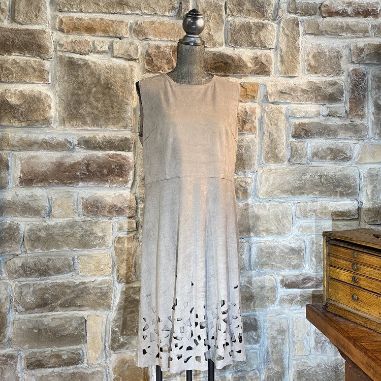 Elie Tahari Taupe Faux Suede Cut-Out Dress, Size 16