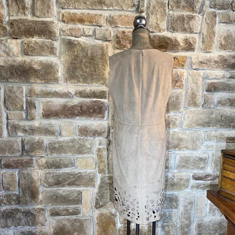 Elie Tahari Taupe Faux Suede Cut-Out Dress, Size 16