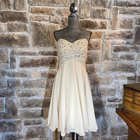 Beige Jeweled Dress, Size 16