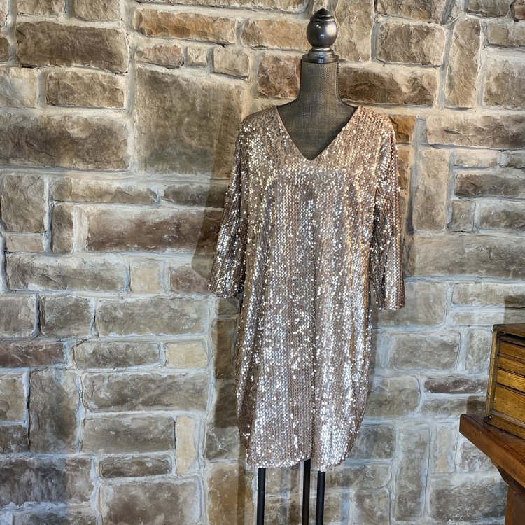 Alfani Rose Gold Sequin Dress, Size XL