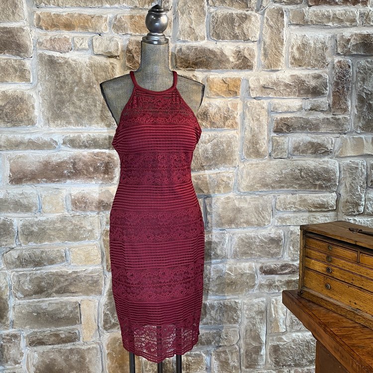 Guess Burgundy Halter Lace Dress, Size 12